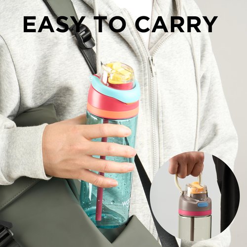 WOOVO Plastic Water Bottle 24 oz BPA Free Spill Proof, Reusable Water Bottle with Straw and Flip Top for Sports Gym, Black