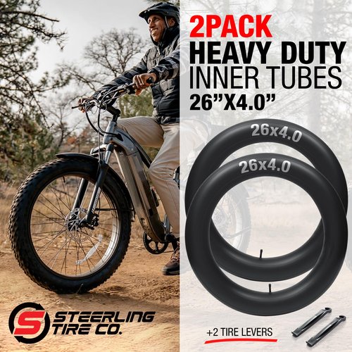 26x4.0 fat bike tube set (2 pack) - Heavy Duty replacement for E-Bikes with 26x4.0 fat bike tires tube wheels. Schrader Valve with 2 Tire Levers Included. Inner Tube for 26 inch Ebike Electric Bicycle