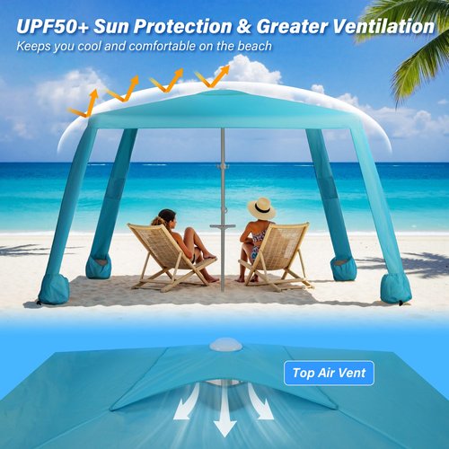 Beach Cabana-6.6x6.6?™Beach Canopy with Side Wall,Portable Umbrella Tent with Sand Pockets for Family & Friends,Easy Up Beach Sun Shelter for Outdoor Patios,Backyards,and Camping,Blue
