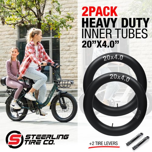 20x4.0 Fat tire Tube (2 Pack) - Heavy Duty Replacement for E-Bikes with 20x4.0 Fat tire Wheels. Schrader Valve with 2 Tire Levers Included. Inner Tube for 20 inch Ebike Electric Bicycle