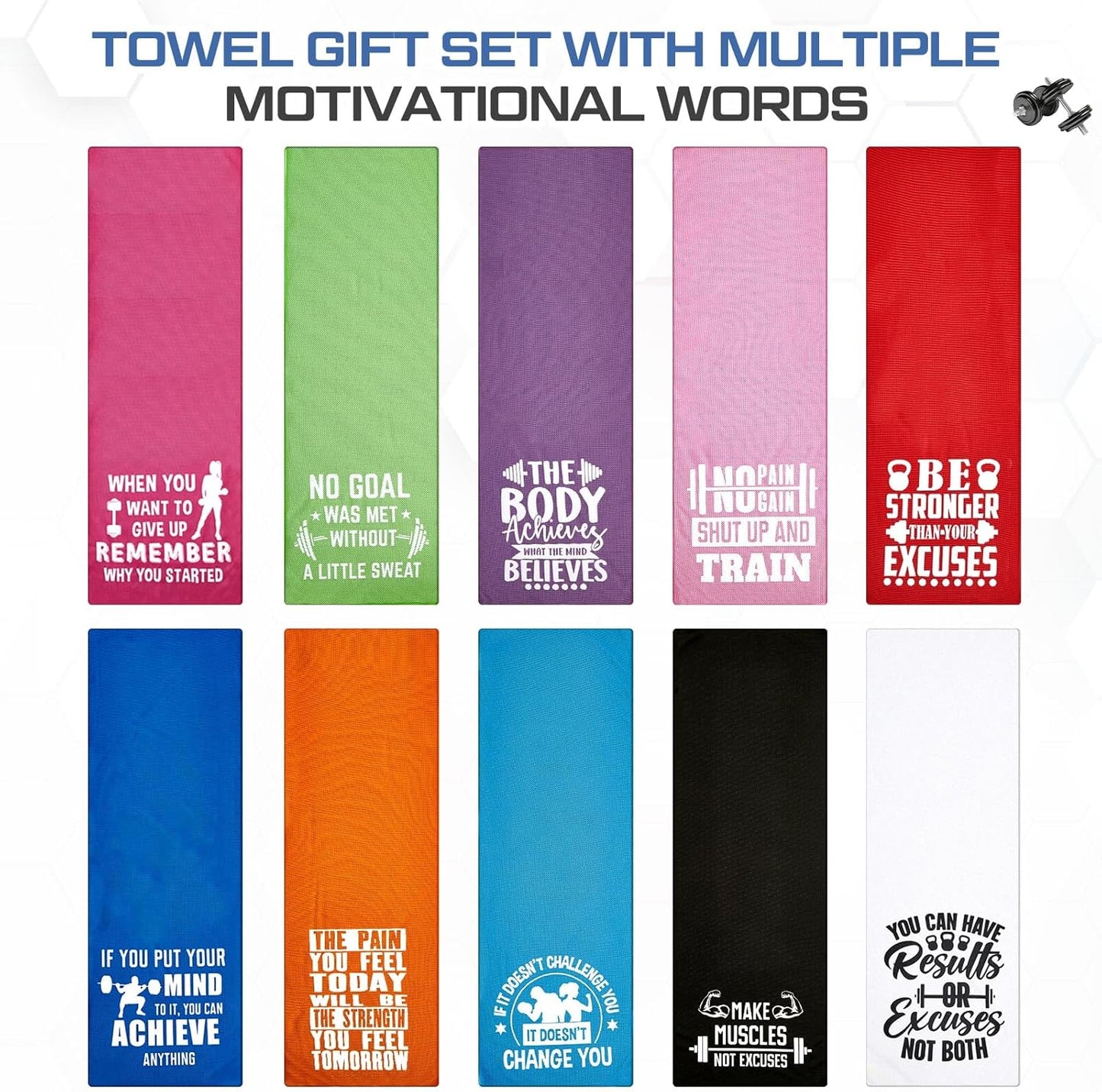 10 Pack Cooling Towel Fitness Gym Gift Sweat Workout Towels (40"x12") for Sports Exercise Fitness Neck and Face Yoga Athletes Sports