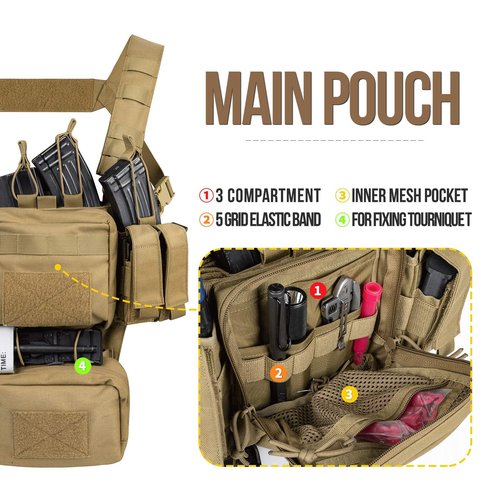 VISMIX Tactical Chest Rig, Adjustable & Detachable Chest Rig Molle Military Chest Bag Pack with Magazine Pouch for Men Hunting Shooting Coyote Brown