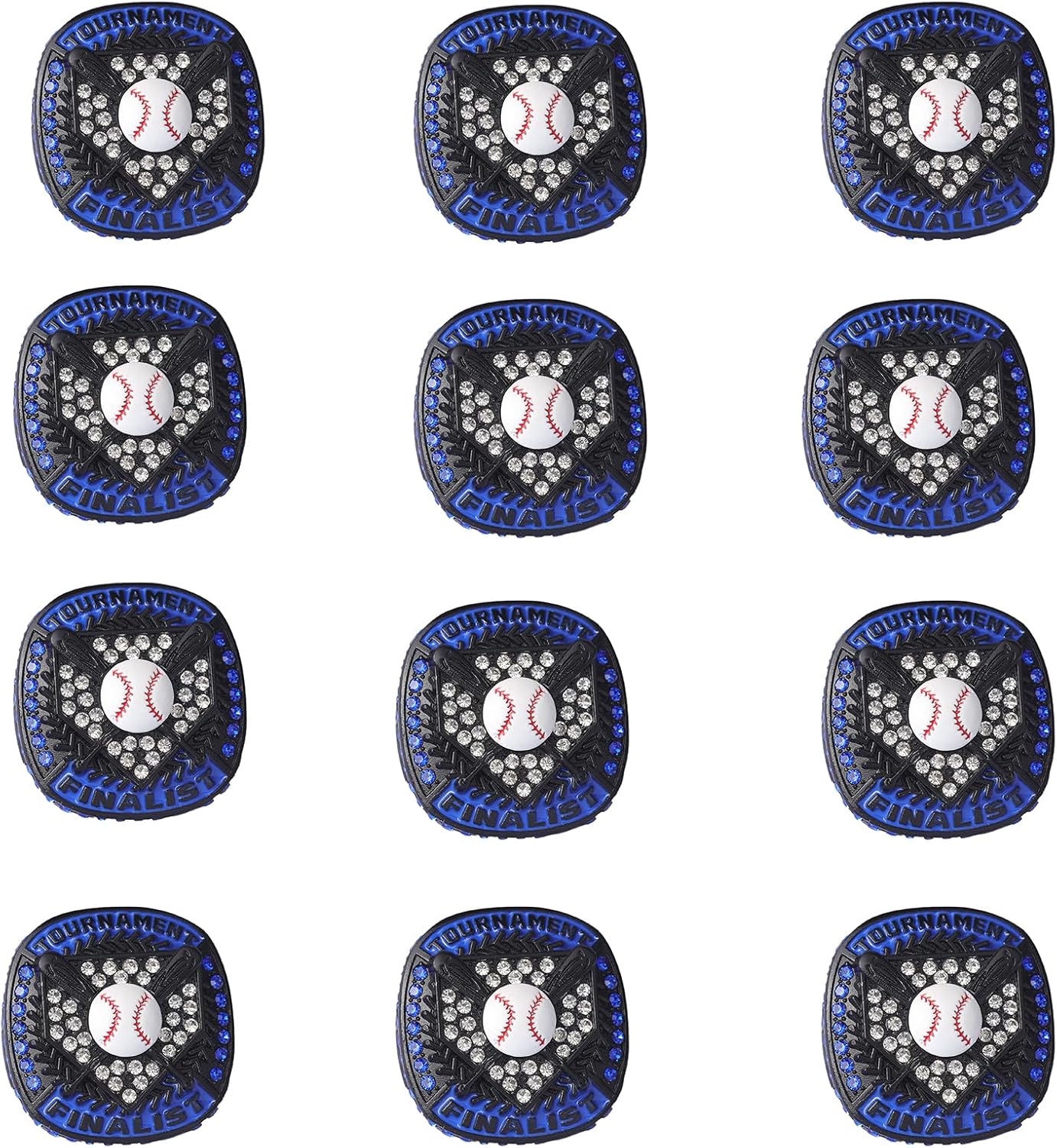 12 pcs Pack Baseball Tournament Options Championship Ring Trophy on Side Size 9