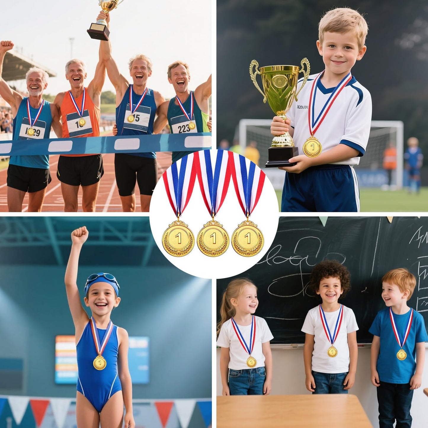 VICROIC 6 PCS Gold Medals for Kids Adults, 1st Place Award Medal for Classroom School Rewards,Sports, Competitions, Tournaments, Winning Prizes, Party, 2 Inches