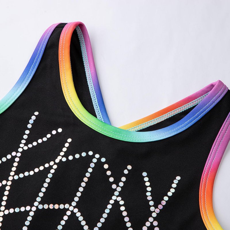 HOZIY Gymnastics Leotards for Girls Size 7-8 Years Black Colorful Rainbow Sequins Biketard Tumbling Outfits Dance Clothes Apparel Sparkly