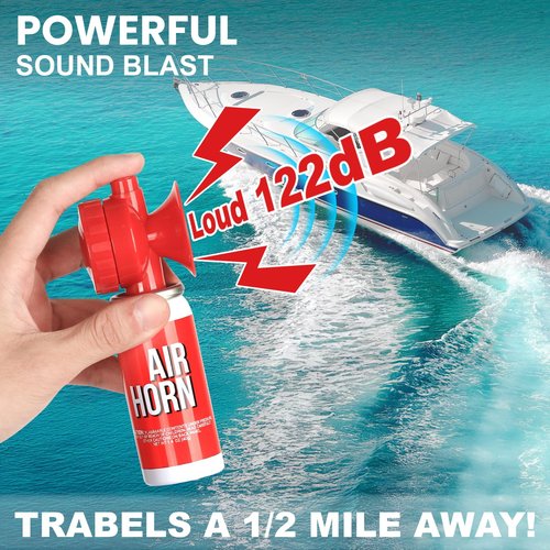 Marine Boat Air Horn 1.4oz, Loud Mini Handheld Air Horns for Safety, Mini Small Compressed Can Blow Fog Bear Horn, Emergency Use for Boating, Hiking, Camping, Sporting Events Outdoor Alarm (2PCS)