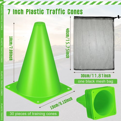 Syhood 30 Pack 7 Inch Plastic Traffic Cones Sports Training Agility Marker Mini Cones for Soccer, Skating, Football, Basketball, Indoor and Outdoor Games Sports Practice Equipment(Green)