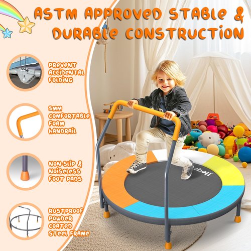 3FT Foldable Trampoline for Kids - 36” Mini Small Trampoline with Handle Bar, Indoor Outdoor Fun, Height-Adjustable, Max Load 100LBS, Perfect Toddler Baby Jumping Mat for Fitness & Recreation
