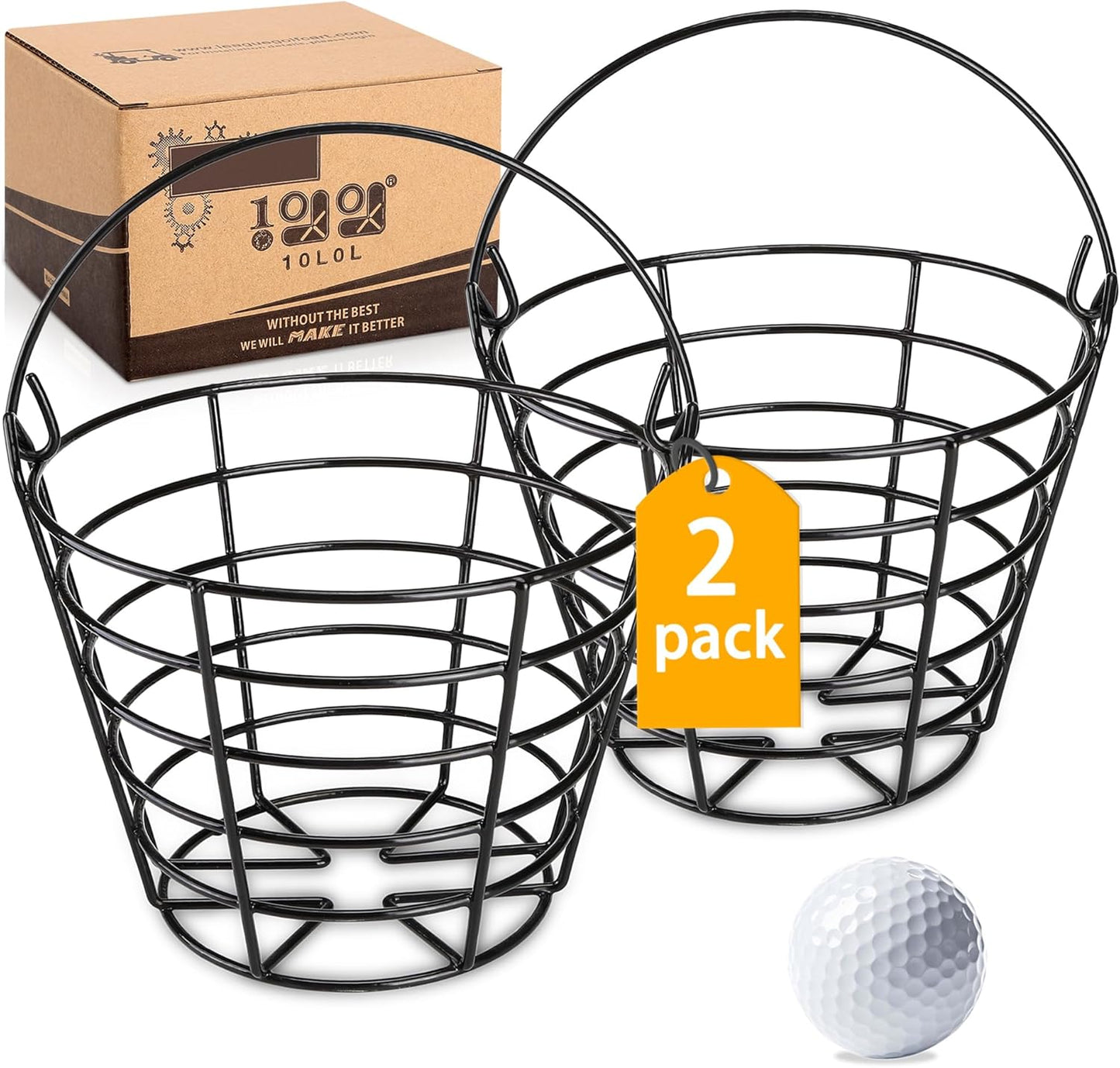 10L0L Metal Range Golf Ball Baskets with Handle, Golf Ball Storage Bucket, Holds 50 Balls Each (GolfBalls Not Included)