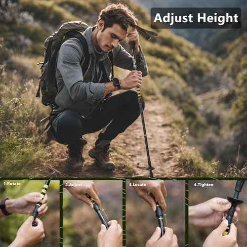 HXE Carbon Fiber Trekking Poles, Lightweight Adjustable Hiking Poles with Cork Grips, Pair of 2 Walking Sticks Balance Support for Women and Men