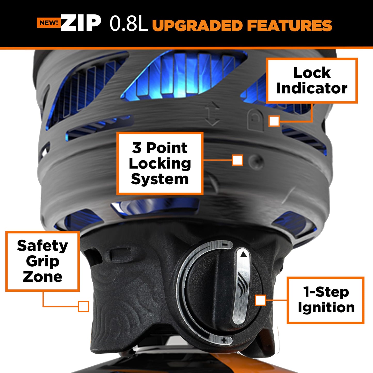 Jetboil Zip 0.8L Portable Fast Boil Stove with Easy-Turn Knob Igniter for Backpacking and Camping, New for 2025, Propane/Isobutane Burner with Cooking Cup