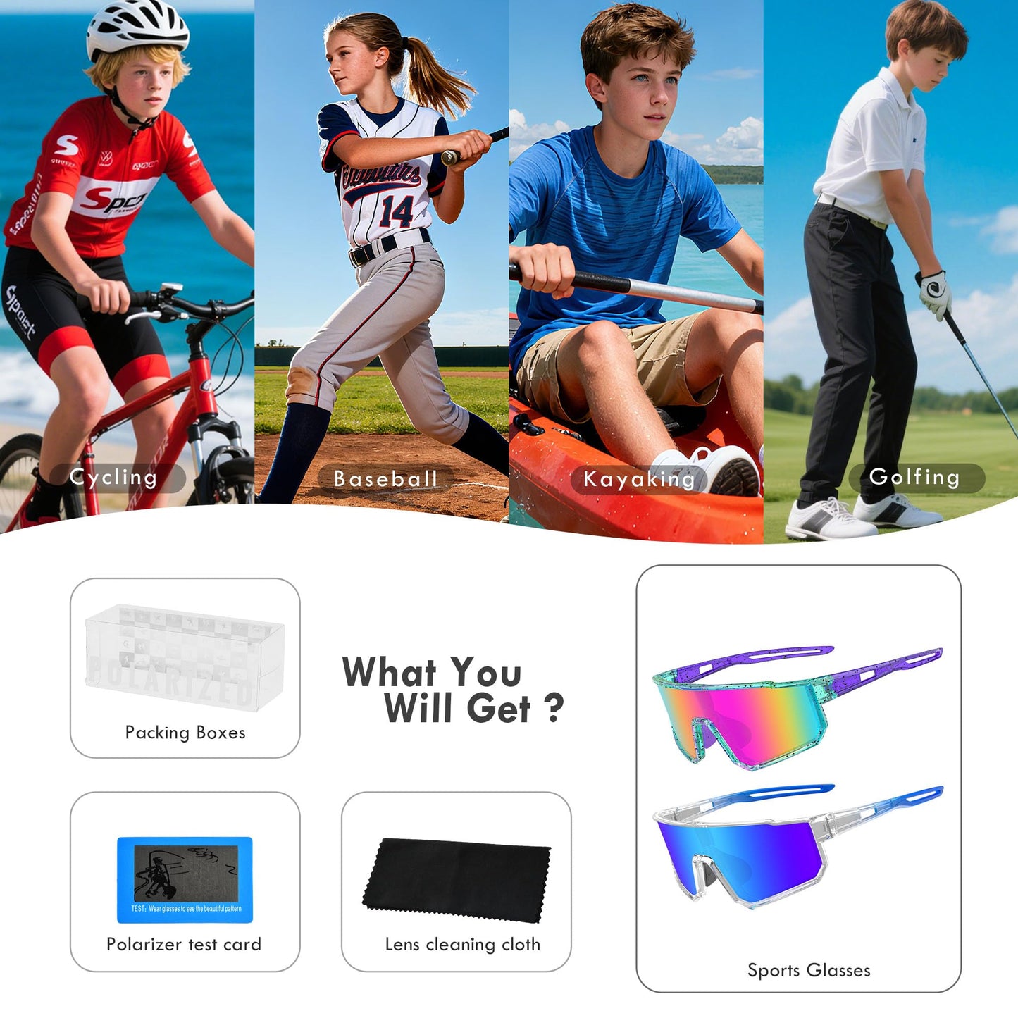 BOLLFO 2 PackPolarized Sports Sunglasses,UV400 Protection Outdoor Glasses for Men Women Youth Baseball Cycling Running Driving Golf