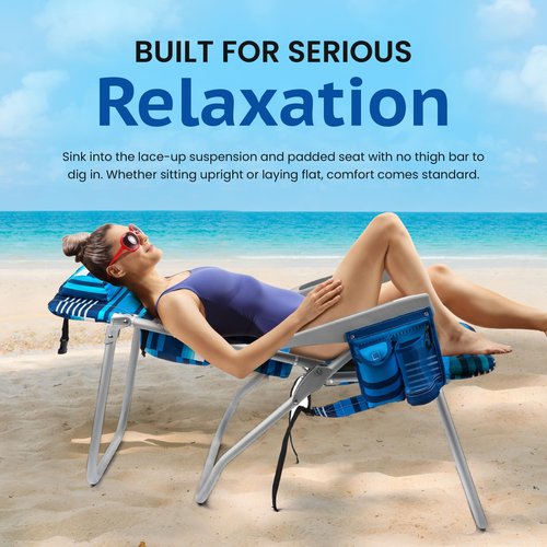 Homevative Folding Tall Backpack Beach Chair with 5 Positions, Towel bar, Cooler and Storage Pouch, Cup Holder and Phone Holder, High Tide Blue