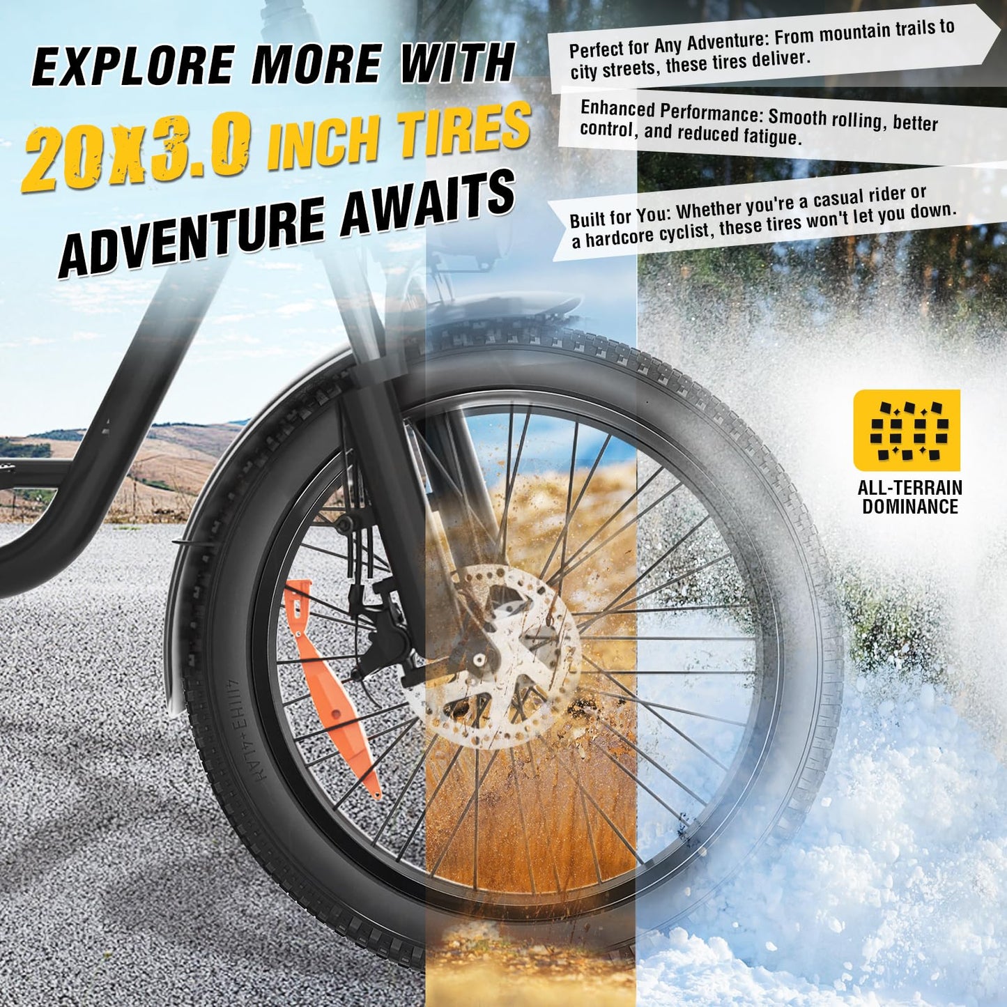 1 Unit-20x3.0 E-Bike Fat Tire-76-406 Robust,High-Performance 20inch Fat BikeTyre for MTB and Ebikes,Durable All-Terrain Directional Knobby Tread,Superior for Street & Trail Adventures