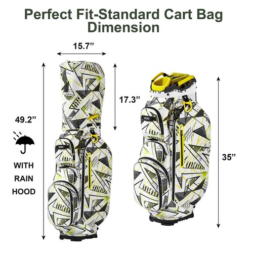 GEESEE 14-Way Golf Cart Bag with Full-Length Dividers–Golf Bag Featuring Cooler Pocket, Rain Hood, 9 Pockets & Padded Strap–Ideal Golf Club Organizer for Men & Women