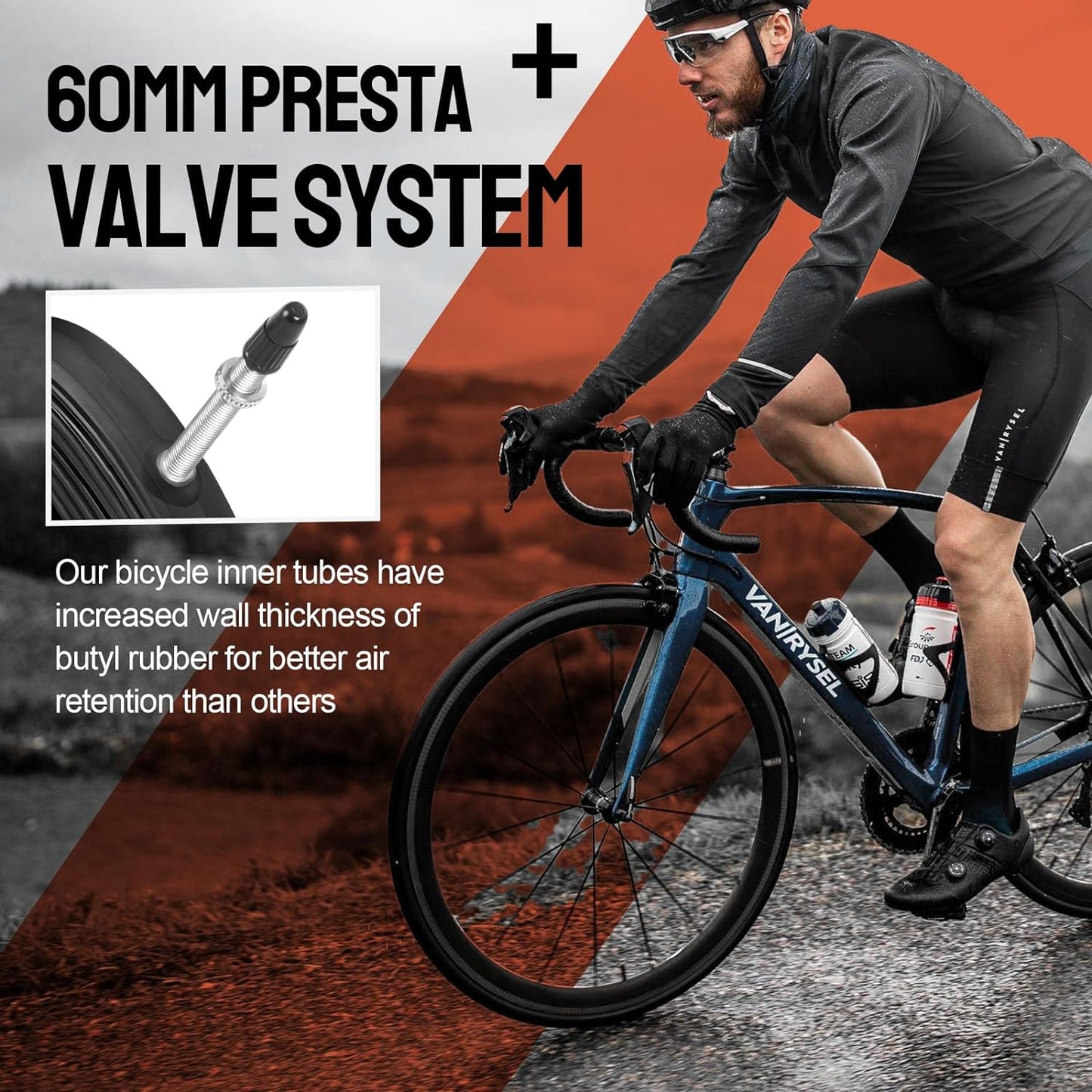 2 Pack 700 x 23-25c Road Bike Inner Tubes, 60mm Presta Valve Premium Quality Butyl Inner Tube with 2 Tire Levers