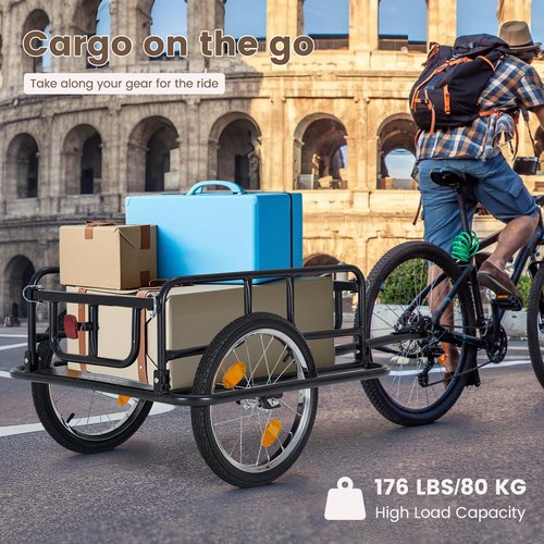 H&ZT Bike Cargo Trailer, 176 lb Load Capacity, 16″×2.125″ Pneumatic Wheels, Quick-Attach Pin Release Hitch, Anti-Rust Steel Frame with Reflectors