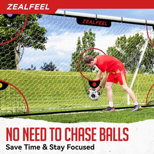 ZEALFEEL Soccer Target Net, 12x6ft Goal Net with 5 Scoring Zones for Practice Shooting & Goal Shots, Anti-Tear Mesh, 3 Steel Rods, Removable Stick-On Markers, Portable Football Training Equipment