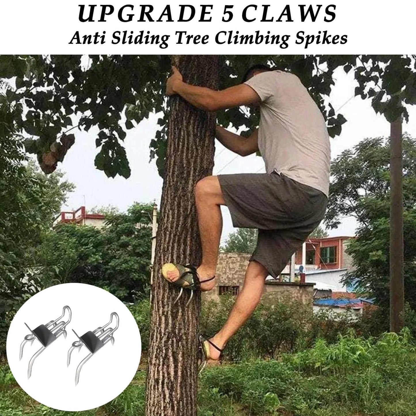 2025 Upgrade 5 Teeth Outdoor Tree-Climbing Anti-Slip Cat Claw Shoes Set, with Adjustable Elastic Bands (1 Pair 5 Claws Tree Climbing+Elastic Band)