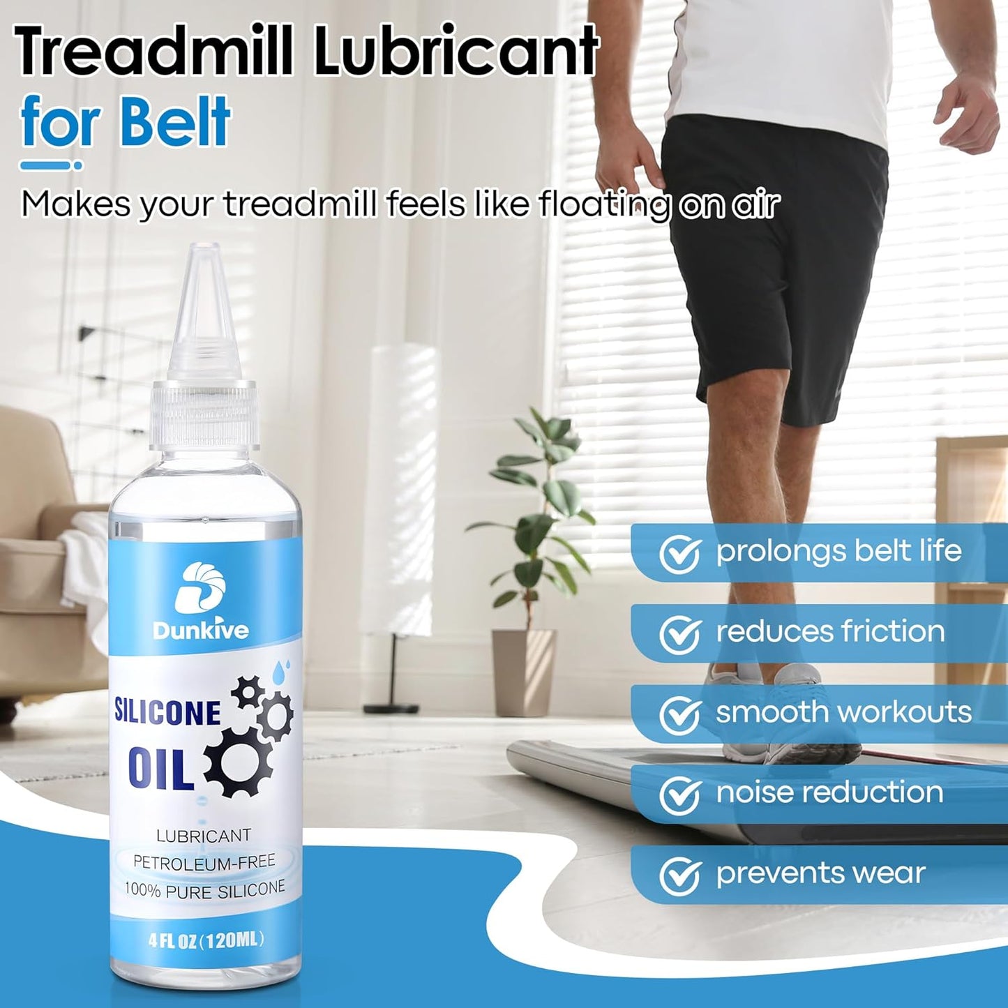 120ml/4oz Treadmill Lubricant with 24inch Foldable Applicator, Pure Silicone Walking Pad Oil Lube for Treadmill Belt Lubrication