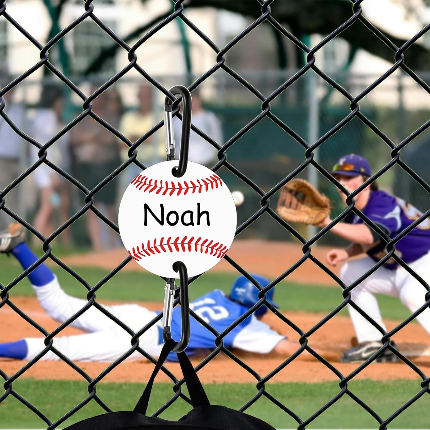 12 Pack Baseball Softball Bag Fence Hooks – Thick Fence Clips with Writable Acrylic Plates – Dugout Organizer for Baseball Softball Gear, Backpacks, Helmets, Bottles, Team Gifts