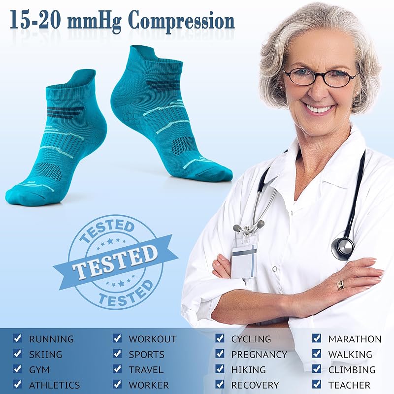 CHARMKING 15-20 mmHg Compression Socks for Men & Women – 6 Pairs, White/Grey, Large-XL