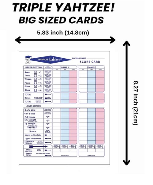100 Premium Large Double Sided Triple Score Sheets Cards Pads for Yahtzee Game