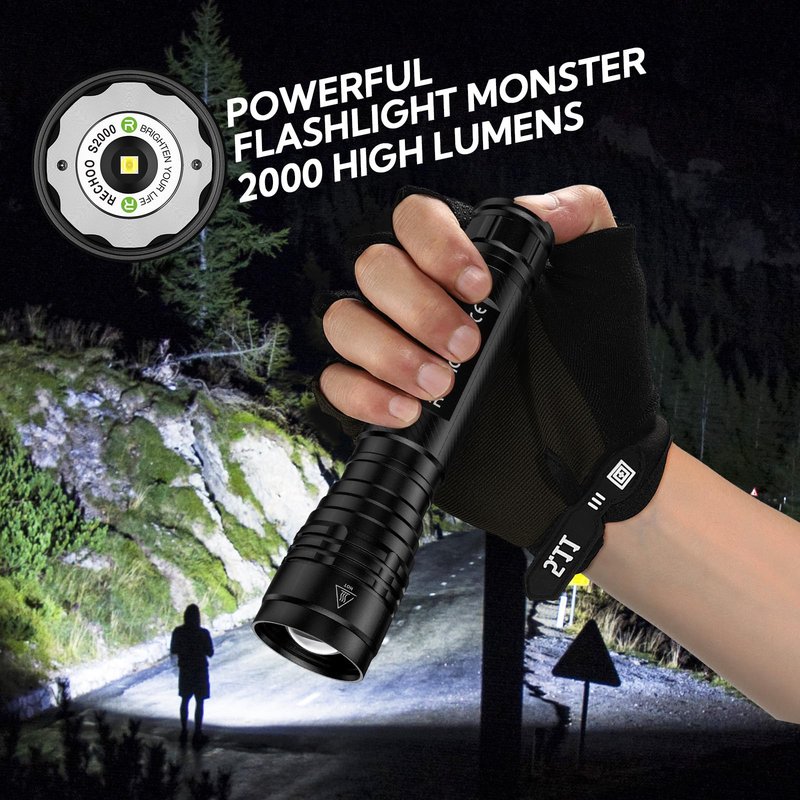 S2000 LED Tactical Flashlight 2000 Lumens | High Powered AA Battery Operated Flashlights with 3 Modes & Zoomable | IP67 Waterproof Powerful Handheld Flashlight for Camping, Emergency, Hiking (1 Pack)