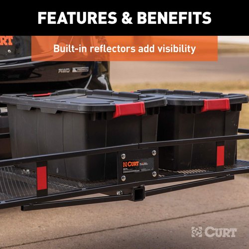CURT 18153 60 x 24-Inch Basket Hitch Cargo Carrier, 500 lbs Capacity, Black Steel, 2-In Folding Shank