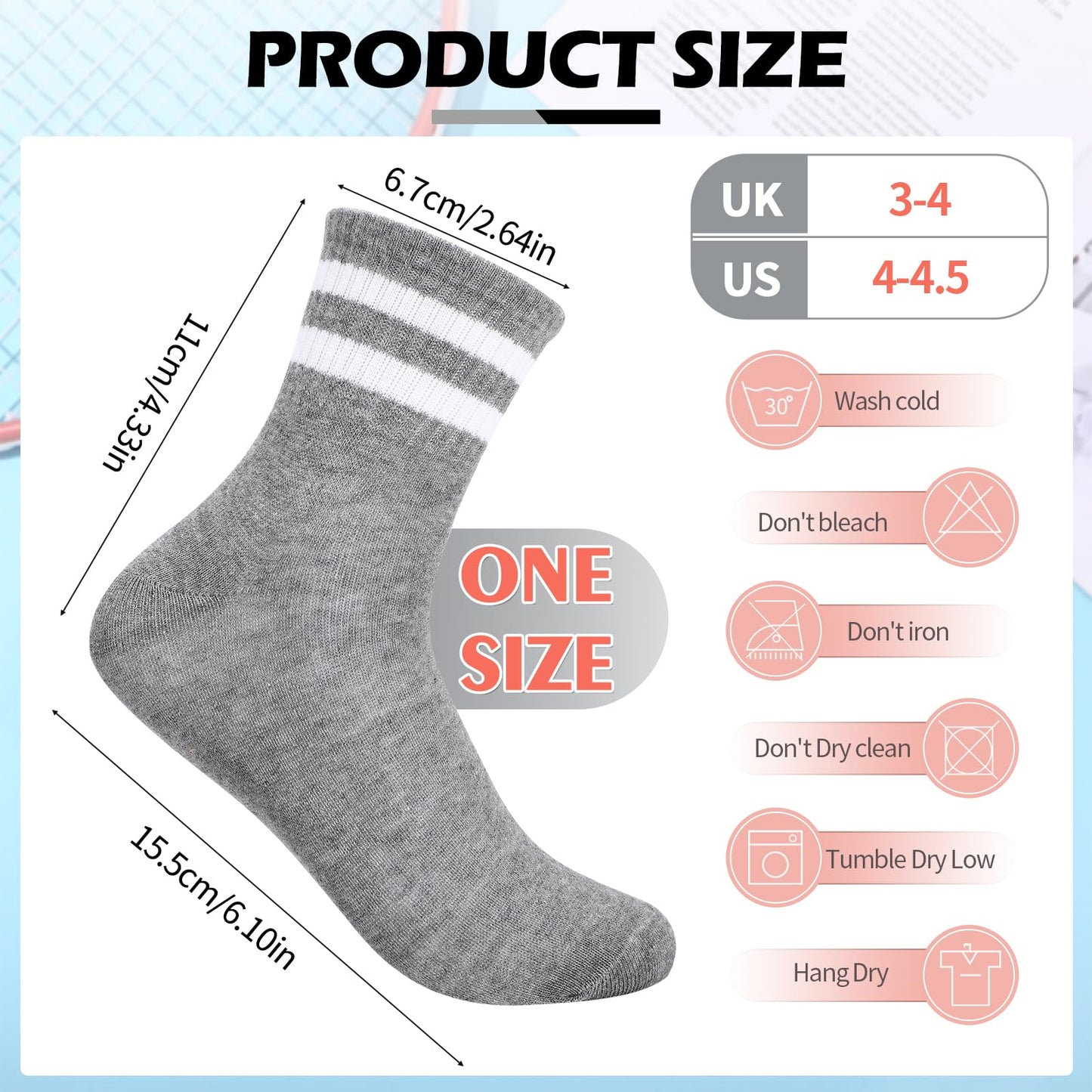 Jspupifip 6 Pairs Kids Striped Athletic Socks, Boys Girls Cotton Socks 6-12 Years, Classic Striped Crew Sports Sock for School Daily Wear