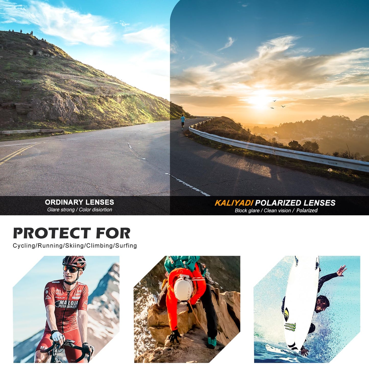 KALIYADI Polarized Sunglasses-for-Men Sports Sunglasses: Mens Running Sun Glasses UV400 Protection for Cycling Fishing