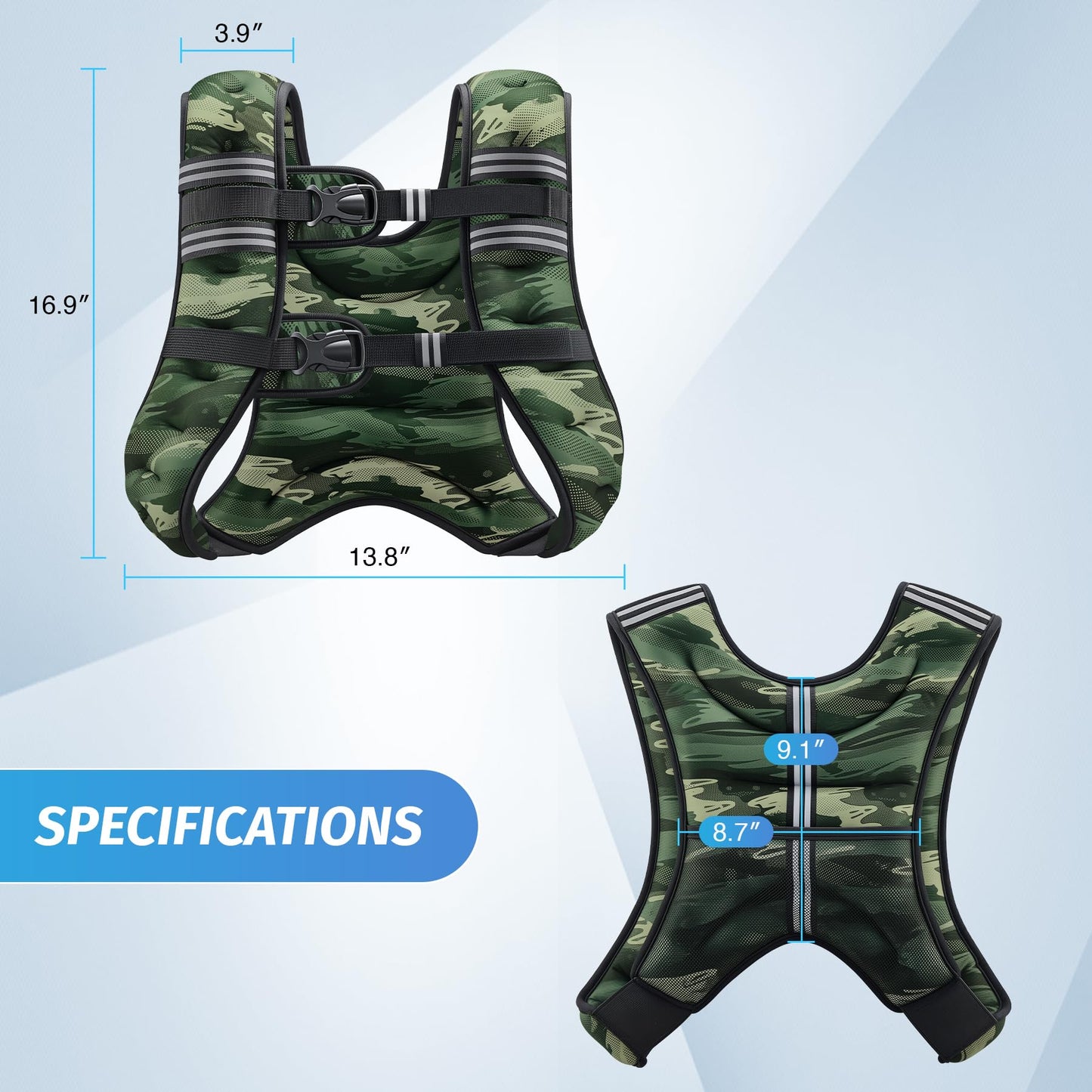 ZELUS Weighted Vest, 6lb/8lb/12lb/16lb/20lb/25lb/30lb Weight Vest for Men Women with Storage Pocket & Reflective Strips for Workout Strength Training Running Muscle Building, Forest Green Camo (25 lb)
