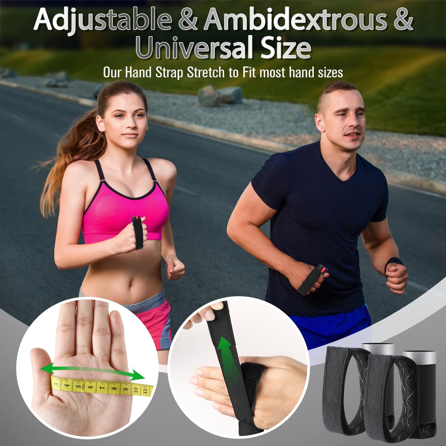 2 PCS Pepper Spray Hand Strap Holder-No Mister-Adjustable Reflective Runner Strap Fits Most Pepper Sprays 3. 5 up, Self Defense Gel Holder Stretch Ambidextrous Design for Run Jog Walk Night Safety