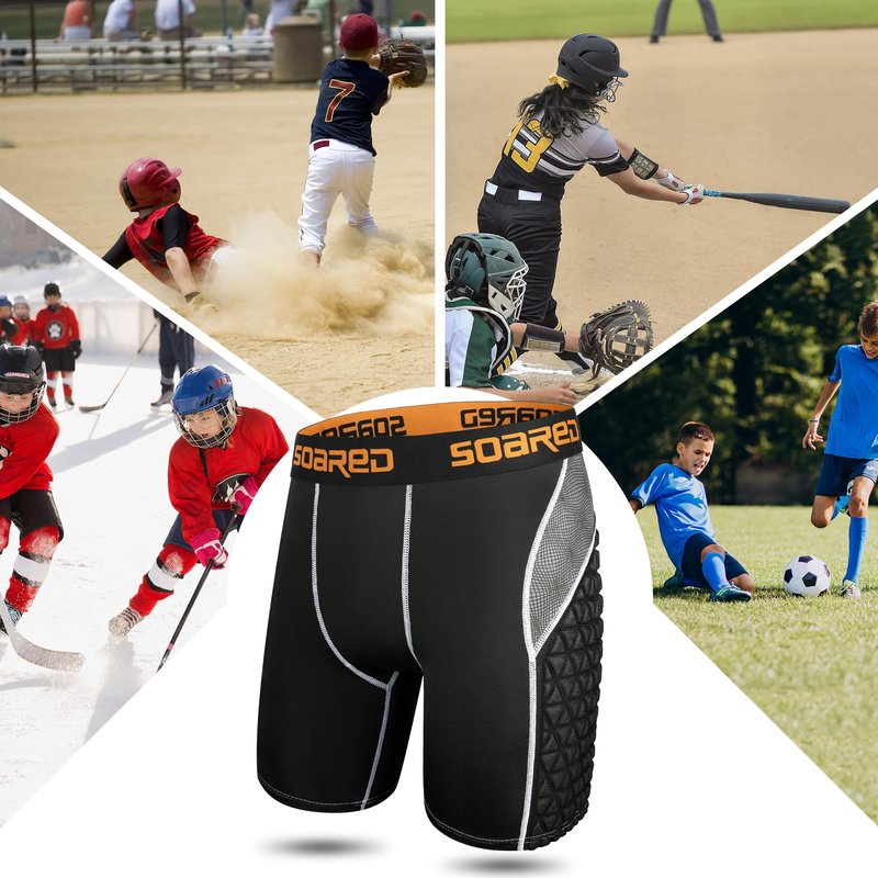 Soared Youth Sliding Shorts Baseball XPE Padded Slider Shorts Protective Compression Short for Football Lacrosse Softball Baseball Black
