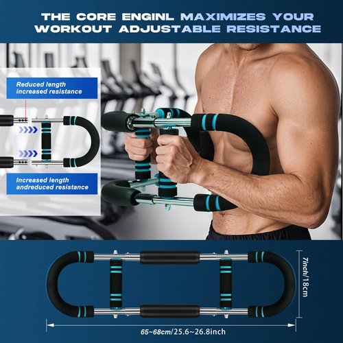 Rictine Twister Arm Trainer, 50-110lb 6-Level Force Adjustment Chest Workout Equipment, Arm Trainer, Portable Power Twister Bar, Chest Trainer for Men & Women, Detachable Design Fitness (Blue)