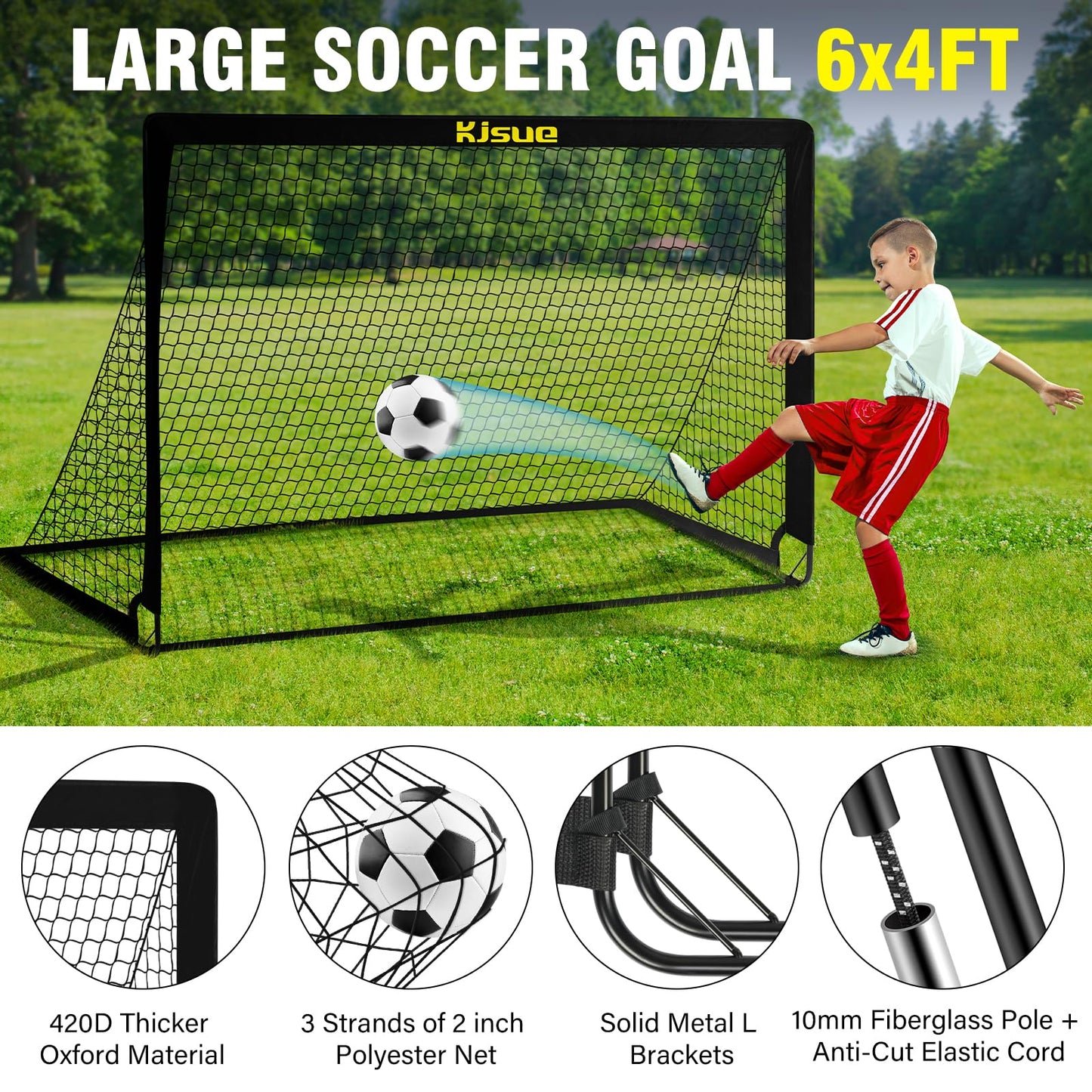 Kids Soccer Goals for Backyard Set, 2 of 6x4 ft Portable Pop Up Soccer Goal Training Equipment, Soccer Net with Target, Soccer Ball, Cones, Soccer Set for Kids Youth Toddler Sports Outdoor Games