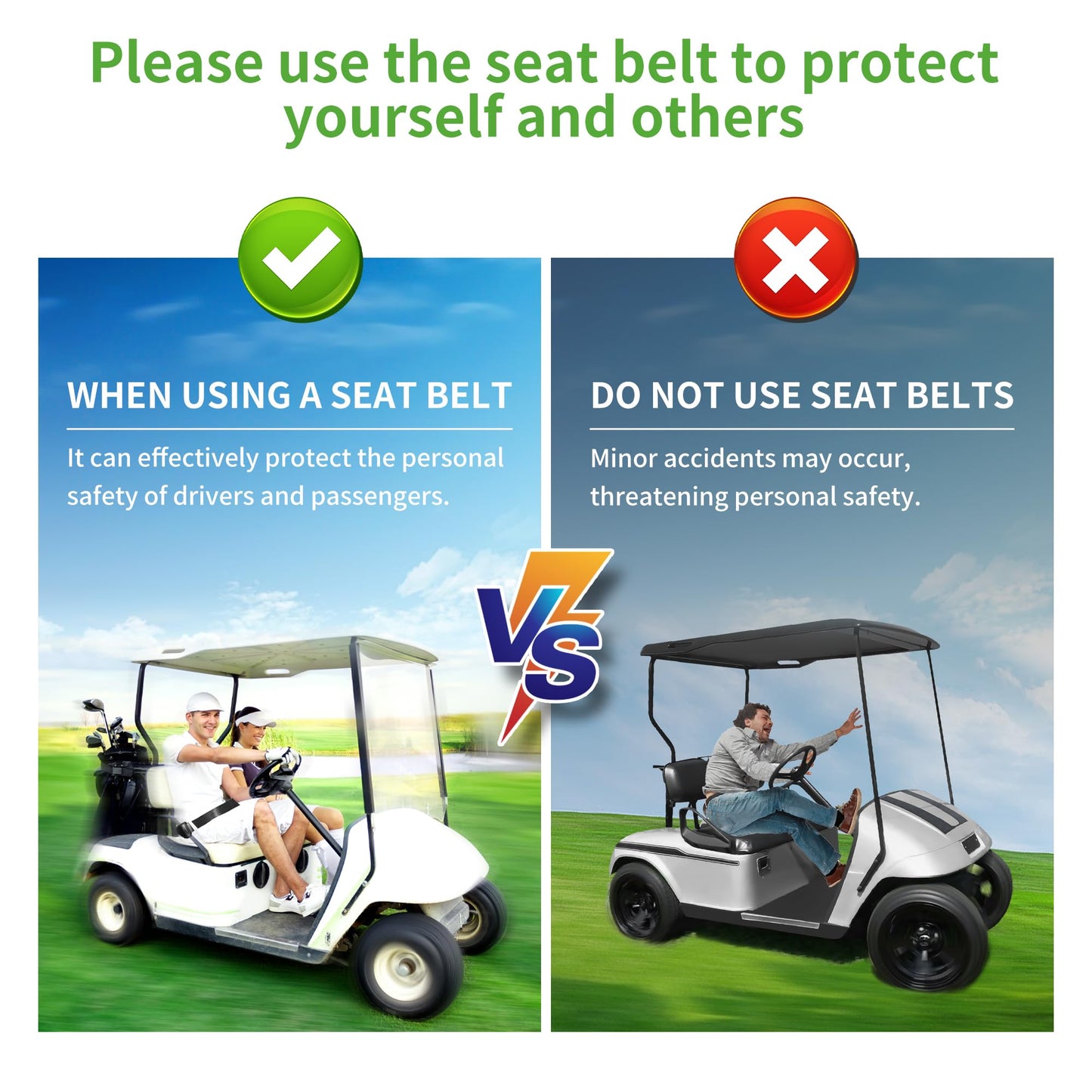 10L0L Universal 4 Passenger (2+2) Golf Cart Seat Belt Kit for EZGO, Yamaha, Club Car, Fits Front Rear Seat, with Bracket