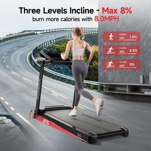 RHYTHM FUN 8.0 MPH Treadmills for Home, Running Walking Pad Treadmill with Incline up to 8%, Foldable Treadmill with Handle Bar, Low Noise Walking Pad for 300 lbs