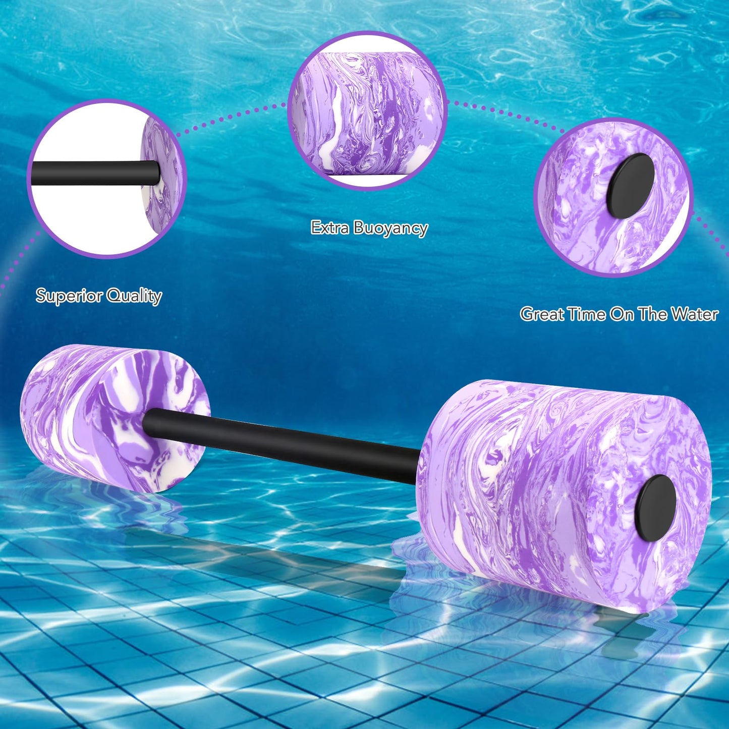 IEBIYO 29.3’’Swimming Barbell Swim Dumbbell with Water Exercise Discs High Density EVA Foam Aquatic Exercise Equipment Swimming Aid for Adults (Purple)