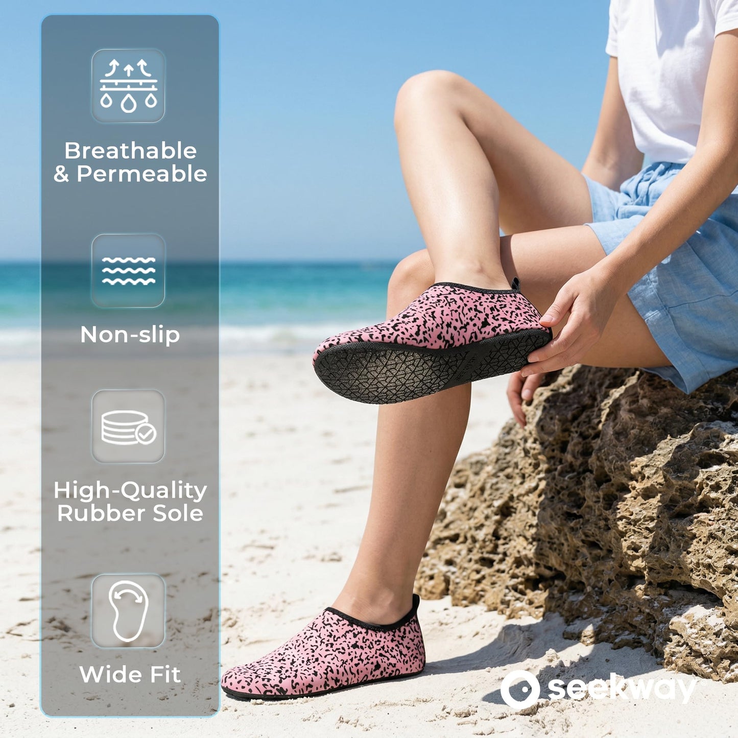 SEEKWAY Water Shoes Women Men Adult Quick-Dry Aqua Socks Barefoot Non Slip for Beach Swim River Pool Lake surf Black SK002(U)