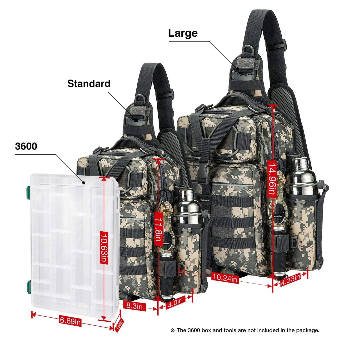 Piscifun Fishing Backpack Tackle Bag with 2 Rod Holders, Multi-Compartment Storage, MOLLE System, Water-Resistant Lightweight Outdoor Pack, Double Shoulder Digital Camouflage Large
