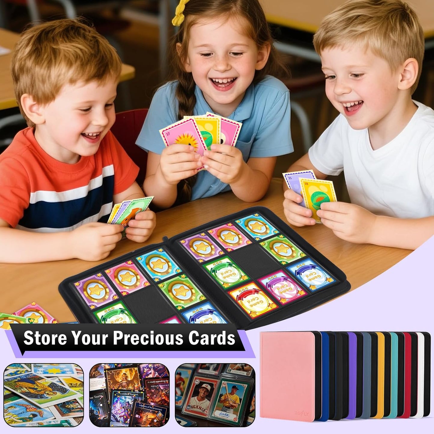 12 Pocket Card Binder, Zipper Trading Card Binder, 720 Large Capacity Side Loading Non-Ring Card Album, Double Sided Acid-Free Card Protector Binder, Card Collection for TCG, MTG, Sport Card, Pink