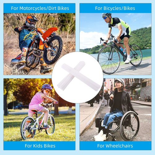 PPXIONG White Spoke Skins Covers: 8-21 inch Rims Protector & Decoration for Dirt Bike | Mountain Bike | Bicycle | Wheelchair | Motorcycle - 72 Pcs