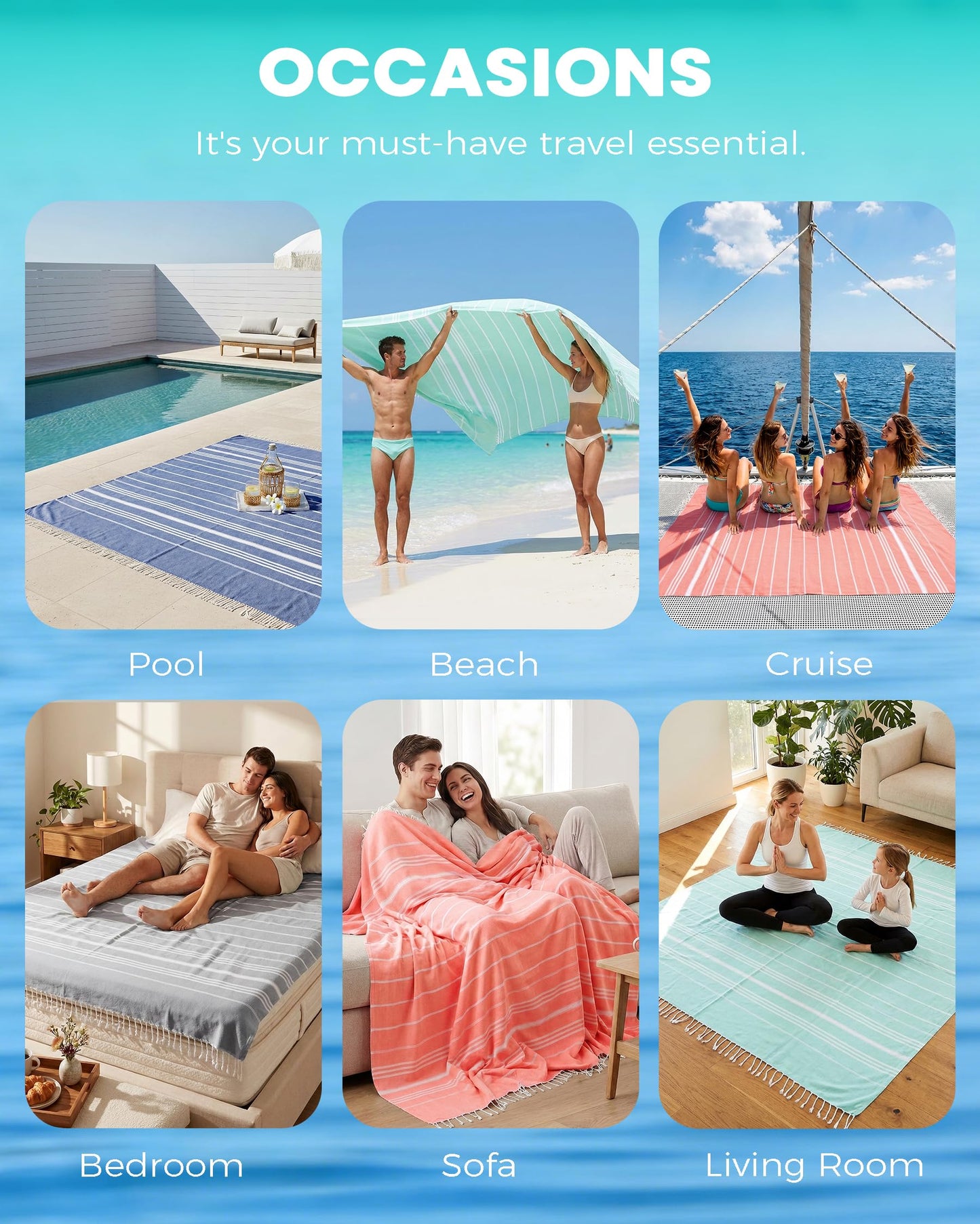 Antfuny 2 Packs Turkish Beach Towel Jumbo Extra Large XL XXL Big Oversized Giant Huge Thin Outdoor Picnic Accessories Airplane Travel Essentials Camping Gears Must Haves Yard Yoga Mat Coral