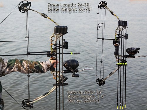 CENWTY Compound Bow Fishing Combo Kit 20-70 LBS Hunting Bow with Bowfishing Arrow and Reel for Archery, Complete Right-Handed Camo Kit