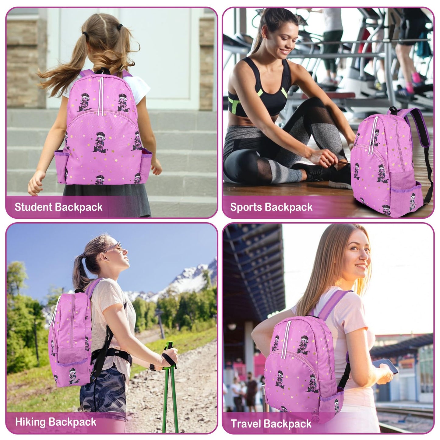 Offstar Leisure Backpack, Travel Backpack, Simple Cute Backpack, Anime Theme Bag, Sports Backpack, Suitable for Lighter Days or Weekend Outings, Pink
