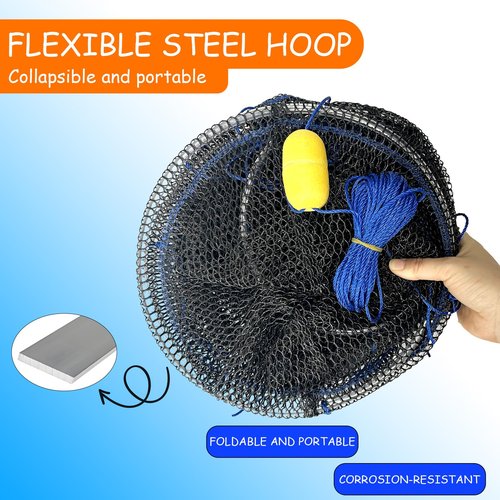 Floating Portable Fishing Nets, Bridge Fishing Pier Nets Landing Drop Net with Rope for Minnows Lobster Crawfish Shrimp (32 * 40Inch (100 * 80 CM))