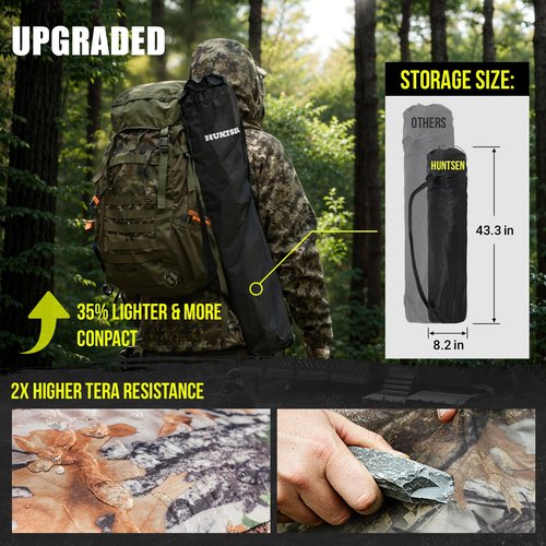 HUNTSEN Hunting Blind 360 Degree See Through Ground Blind with Full Open Door - 2-3 Person Pop Up Hunting Tent with Carrying Bag for Deer & Turkey