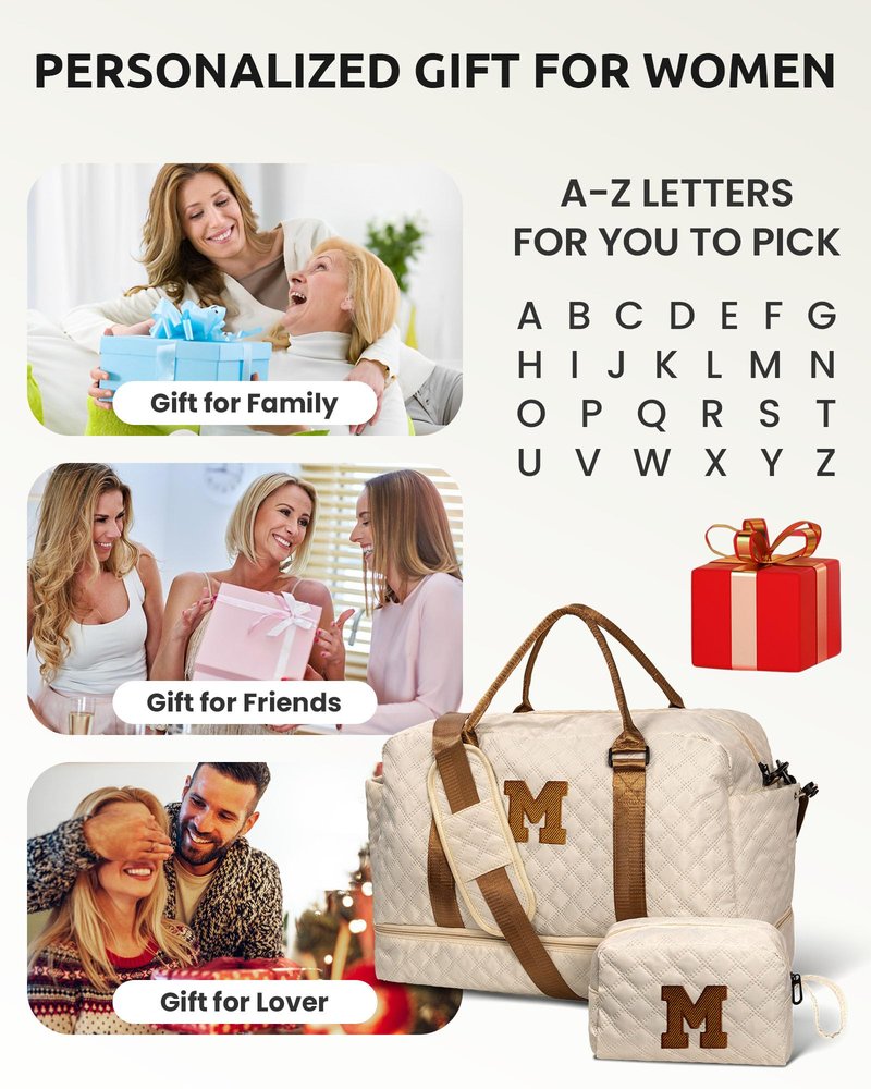 Vogewood Travel Bags for Women/Teen Girls - Initial Weekender Bags Overnight Travel Bag with Shoe & Makeup Compartment - Personalized Gifts for Women-Monogram Gift for Her-Teen Girl Gifts (Letter H)