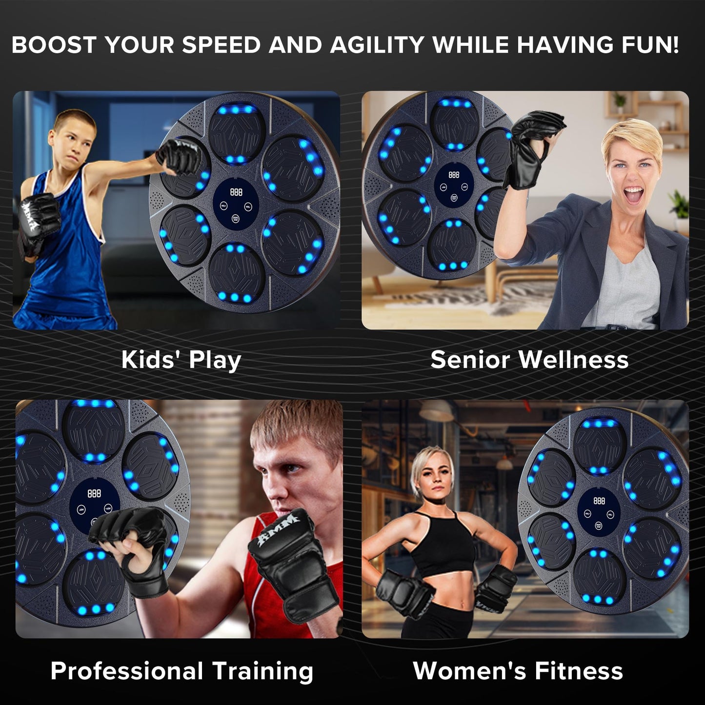 2025 Bluetooth Music Boxing Machine 3.0 for Adults-Kids, Interactive Wall Mounted Workout Punch Game with 4 Gloves for Parent-Child, Light & Sound Training, Home Fitness & Stress Relief